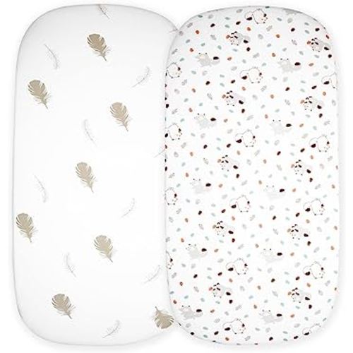 Cloud Baby Bassinet Sheet 32"x16" (2 Pack) - 100% Organic Jersey Cotton, Breathable and Soft for Baby Boy Girl Newborn Infant Unisex (Woodland Animals and Leaves)