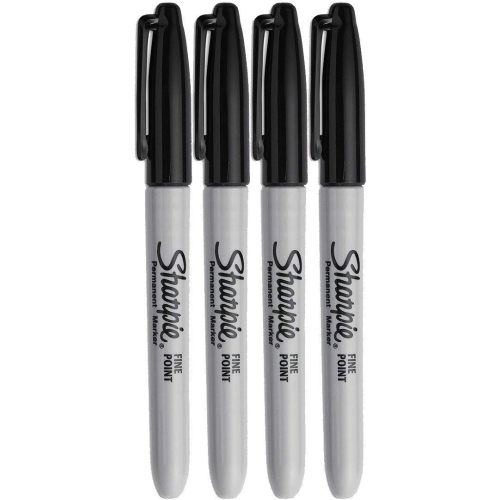 Sharpie Permanent Markers, Fine Point, Black Ink (4-Pack)