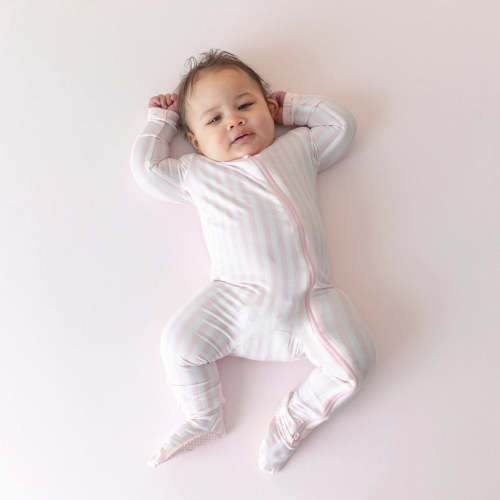 Zippered Footie in Small Sakura Stripe