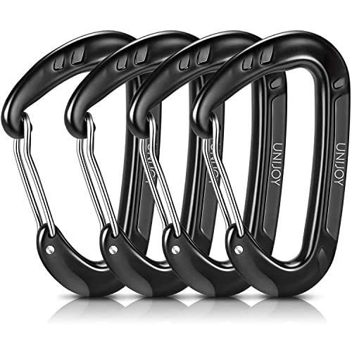 Unijoy Carabiner Clips, 4 Pack, 12KN Heavy Duty Wiregate Carabiners for Camping Hiking Hammock etc, Small Aluminium Caribeaners for Backpack and Dog Leash