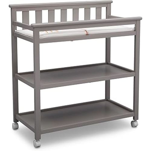 Delta Children Flat Top Changing Table with Wheels and Changing Pad - Greenguard Gold Certified, Grey