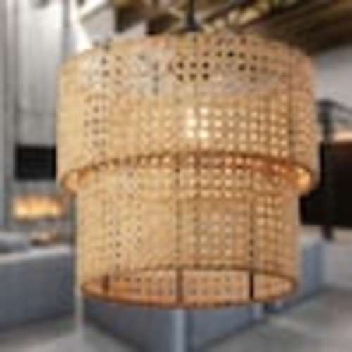 River of Goods Bex 1-Light Gold Shaded Metal Pendant with Tan Rattan Drum Shade 21166