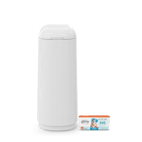 Diaper Genie Essence Pail, White with 18 Easy Roll Refill Bags