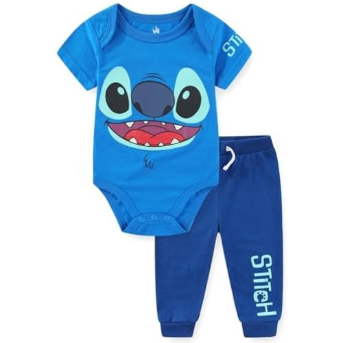 Disney Lilo & Stitch Boys Short Sleeve Bodysuit and Pants Set for Newborn and Infant