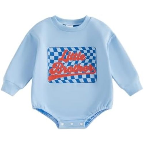 Big Brother Little Brother Matching Outfits Long Sleeve Letters Checkerboard Romper Sweatshirt Fall Winter Clothes