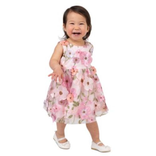 Baby Girls' 3D Flower Applique Round Neck Dress and Panty, 2-Piece Set