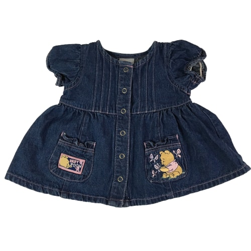 Disney Baby Pooh Denim Jean Dress Baby Girl 0-3 Months Winnie The Pooh Butterfly