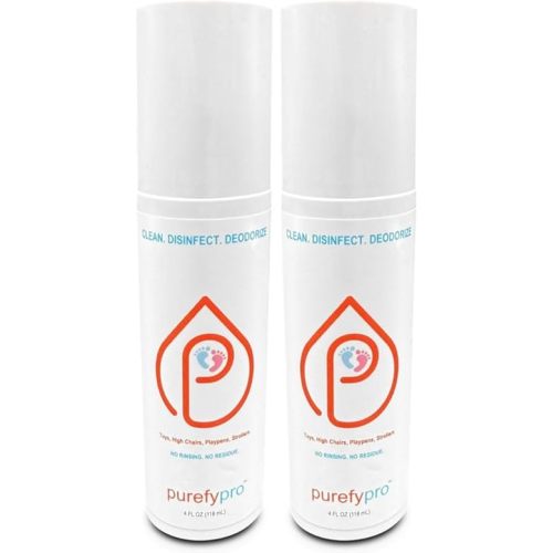 Purefypro Disinfectant Spray (4oz, 2pk) for Toys, High Chair, Playpen, Strollers - Kills 99.9999% E Coli, Norovirus, Flu Viruses, Viruses, MRSA, Bacteria, Fungi, No Rinse, No Residue
