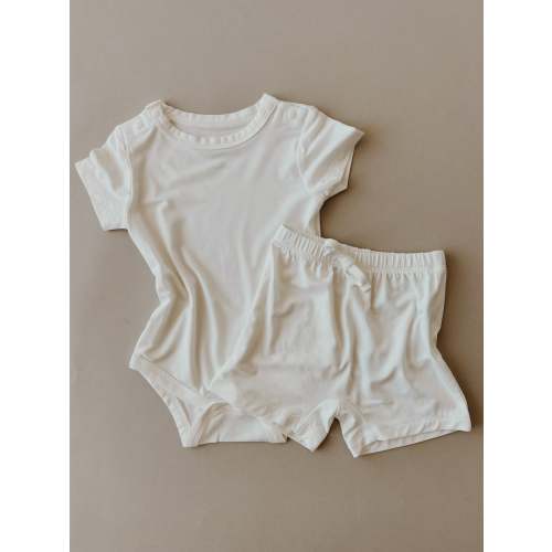 Bamboo Classic Onesie & Shorts Set | Off White (0-3M)