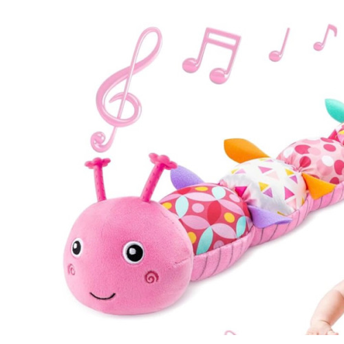 Sumobaby Infant Baby Musical Stuffed Animal Toys for 0-3-6-12 Months,Multi Sensory Toys with Crinkle and Rattles, Tummy Time Toys for Newborn Boys Girls, Caterpillar, Pink