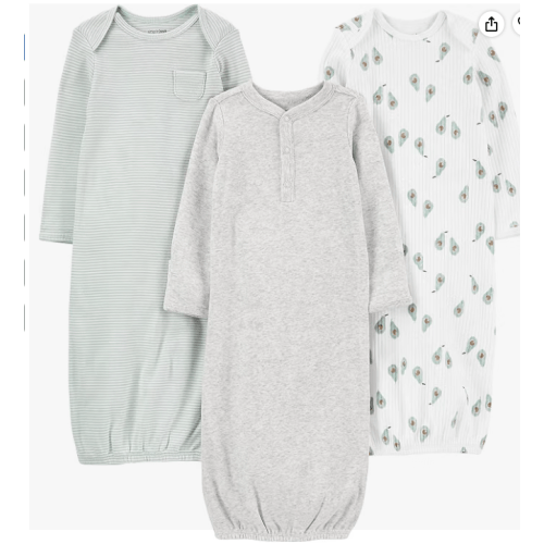 Simple Joys by Carter's unisex-baby 3-Pack Cotton Sleeper Gowns, Avocados/Heather/Stripe, 0-3 Months