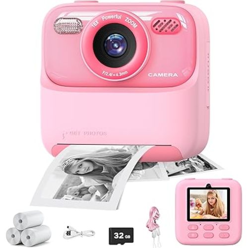 masterbee Kid Camera Instant Print Photo, Birthday Gifts for Girls and Boys, Kids Digital Camera Toys, 1080P HD Video, 3 4 5 6 7 8 9 10 11 12 Year Old Boy Gifts/Girl Gifts