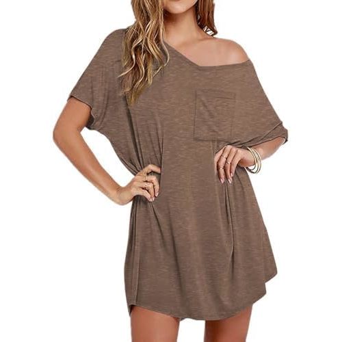 Ekouaer Womens Tshirt Nightgown Cotton V Neck Sleepshirts Comfy Casual Nightshirt for Women