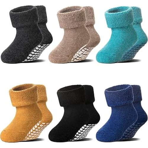 6 Pairs Baby Boy Girl Non Slip Socks Child Toddler Winter Thick Soft Wool Kids Warm Socks with Grips