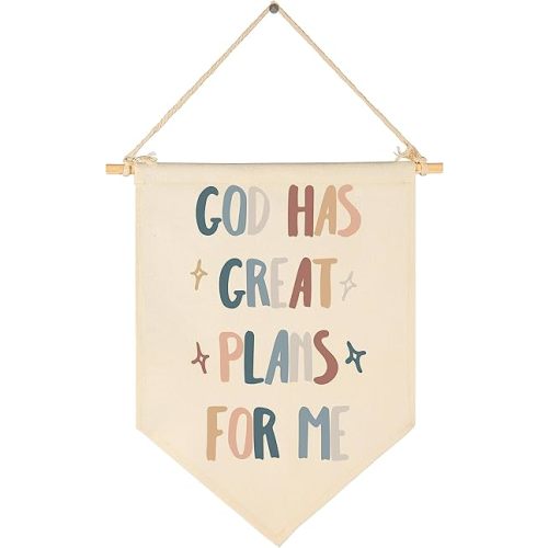 Bible Verse Wall Decor-Neutral Scripture Wall Banner Pennant- Flag Decor Gift for Baby Boys Girls Newborn Kids- Banner Pennant Wall Sign Gift for Nursery Baby Room Playroom Bedroom