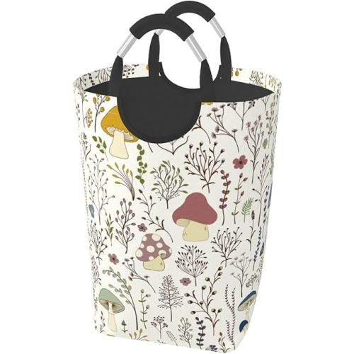 Mushrooms Laundry Basket Green Plants Foldable Laundry Hamper Collapsible Laundry Baskets with Handles Clothes Hamper Laundry Tote Bag for Dorm Family Storage Bin 50L