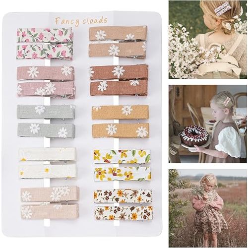 FANCY CLOUDS Hair Clips for Girls Women Toddler Baby,Assorted 20Pcs Flower Fabric Fully Lined Small Alligator Clips Hair Accessories for Teens Child Kids Gifts