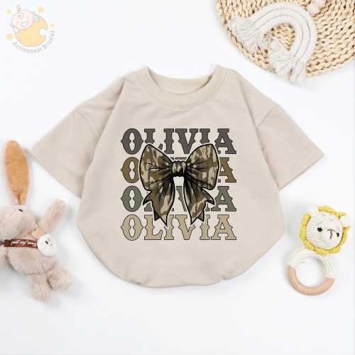 Custom Name Hunting Bow Baby Romper, Girly Camo Bodysuit, Deer Hunting Toddler, Outdoor Baby Shirt, Duck Camo Tee, Little Hunter Clothes