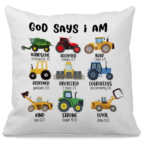 OFlich God Says I am Construction Trucks Pillow Covers 18x18, Construction Decor for Boys Room, Christian Gifts for Boys, Construction Pillow Covers for Toddler Boys Room Bedroom Playroom Nursery