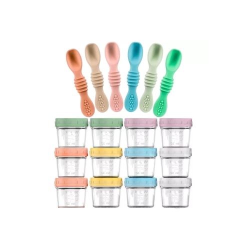 Glass Baby Food Storage Jars and Silicone Baby Spoons Set