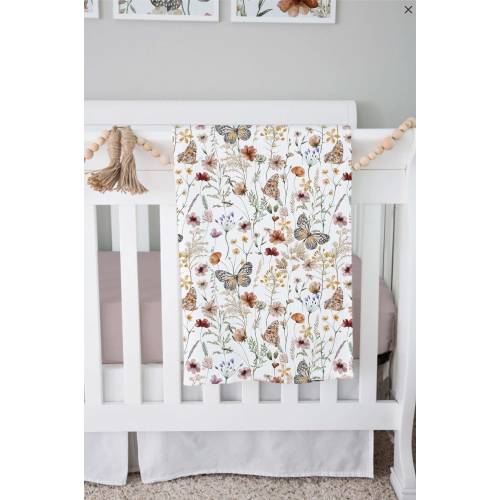 Butterfly Wildflower Minky Blanket: Boho Baby Girl Nursery Bedding