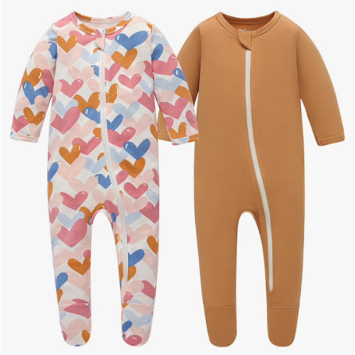 3-6 Months Organic Cotton Baby Pajamas, Boys Girls Zip Front Sleep 'N Play Pjs, Footed Sleeper, Long Sleeve