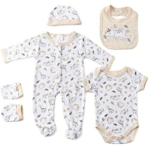 Newborn Baby Clothes 5 Piece Set 100% Cotton Long Short Sleeve Bodysuit Hat Infant Outfit Essentials 0-6 Months