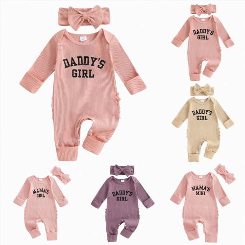 YDFCWXW Newborn Baby Girls Clothes Daddys Girl Onesie Long Sleeve Romper Western Clothes Coming Home Outfit (Purple, Newborn)