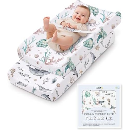 TotAha Changing Pad Cover, Buttery Soft Diaper Changing Pad Covers for Girls Boys, Super Stretchy Jersey Knit Changing Table Covers, 5'' Deep Pocket, 2 Pack