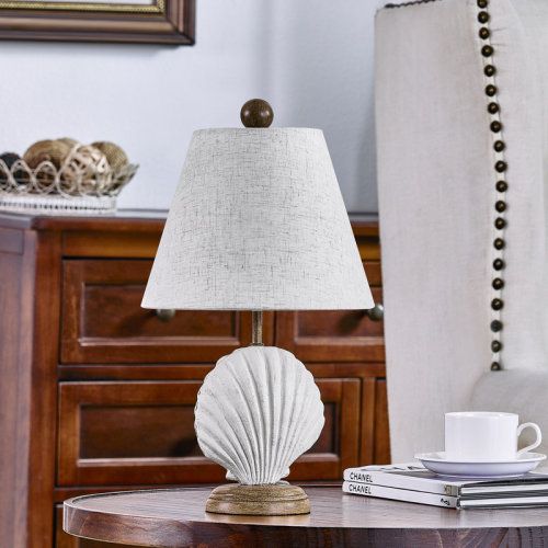 Highland Dunes 15.5"H White Resin Seashell Table Lamp With Shade & Reviews | Wayfair