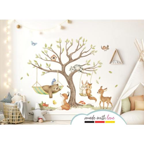 XXL Wall Sticker Set for Children's Room Forest Animals Wall Stickers for Baby Room Tree Fox Bear Wall Sticker Self-Adhesive Decoration DL5073