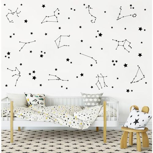 ZzMY Constellation Wall Decals Stars Wall Stickers Nursery Decal Boys Bedroom Kids Room Sticker Vinyl Decor Y85 (Gold)