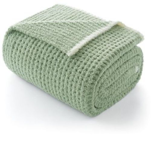 Waffle Knit Throw Blanket Fluffy Dual-side Throw Soft Reversible Blanket,Snuggle Sac,Sage Green,50"*60"