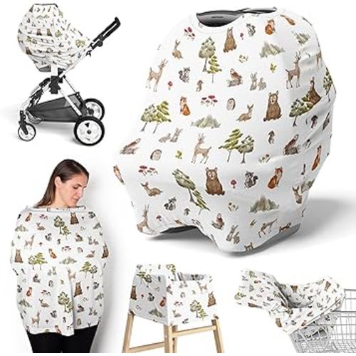 Sweet Jojo Designs Woodland Forest Animals Boy Girl Unisex/Gender Neutral Infant Baby Car Seat Cover Nursing Breastfeeding High Chair Shopping Cart Stroller Carrier Multipurpose Use Watercolor Friends
