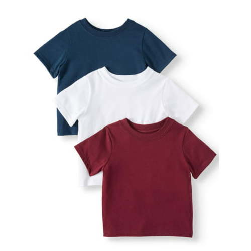 Baby Boy Short Sleeve Solid T Shirts, 3pc Multipack - Arctic White/Bordeaux/Blue Cove - 3/6M
