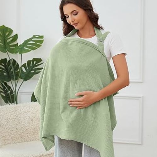 Muslin Nursing Cover for Baby Breastfeeding, Breathable 100% Cotton Breastfeeding Cover with Rigid Hoop for Mother Nursing Apron (Sage Green)