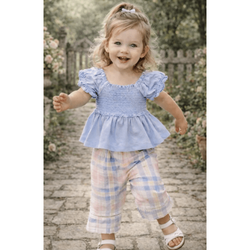 Smocked Blouse & Pant Set, Dusty Plaid