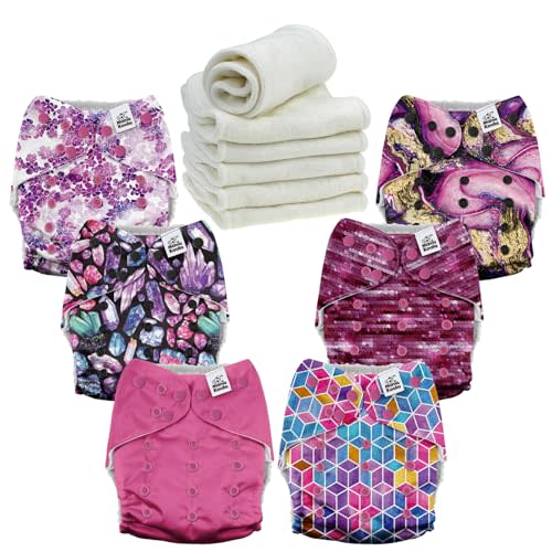 Mama Koala 6 Pack Reusable Cloth Diapers 3.0 for Babies Girls Newborn, One-Size Adjustable Baby Diaper, Durable Stitching, Back Opening for Inserts, Breathable Awj Lining, Leak Prevention-Purple One