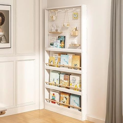 Book Shelf, Behind Door Bookshelf, Wall Mounted, Perforated Board, Narrow, 1 Shelf, Classic Style, 31.5" x 3.9" x 70.1"
