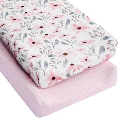 Yoofoss 2-Pack Diaper Changing Pad Cover for Girls 32x16 (Gingham+Floral)
