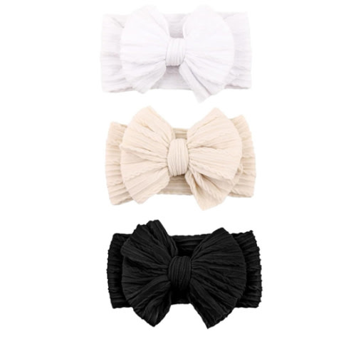 Baby Bows Headbands Nylon Hairbands Baby Girl Bows Hair Accessories for Infant Toddler Essentials(Black White Beige, mid)