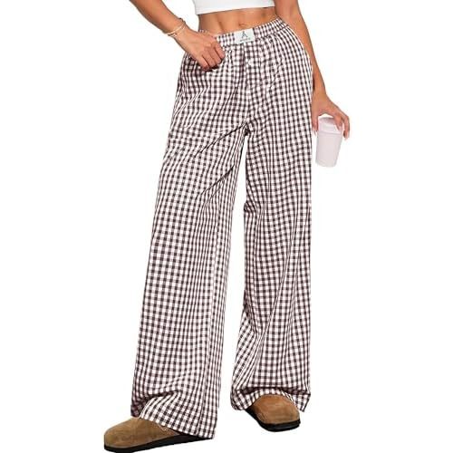 ANRABESS Womens Striped Gingham Pants 2026 Pajama Lounge Boxer Pants Cute Comfy PJ Bottoms with Pockets Y2K Plaid Outfits