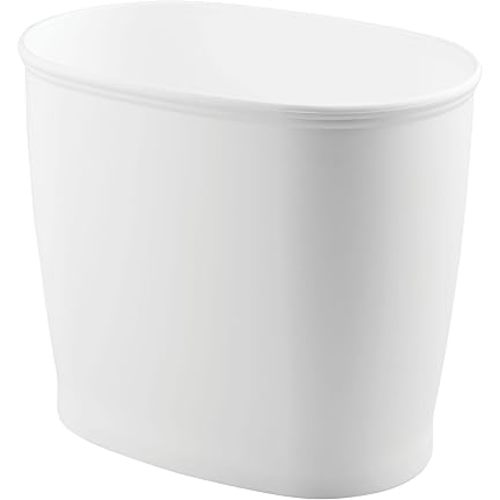 iDesign Slim Plastic Bathroom Trash Can, Small Garbage Bin for Bedroom, Office, Desk, Dorm, White