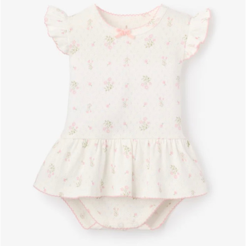 Folklore Floral Organic Cotton Pointelle Bubble Romper – Elegant Baby