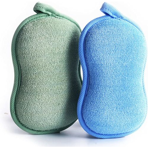 Baby Bath Sponge - Ultra Soft Baby Sponge for Bathing - Kids Bath Sponges for Infants, Toddler Bath Time, 2 Count (1 Pack) - Green Blue