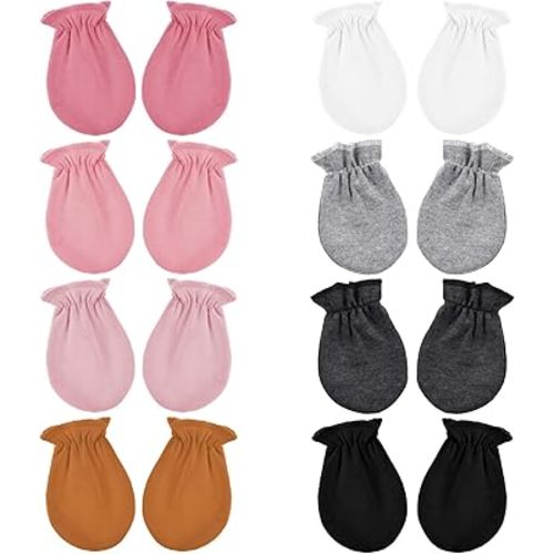 8 Pairs Newborn Mittens No Scratch Cotton Elastic Baby Mittens Colorful Wrist Baby Gloves Soft Breathable Newborn Hand Mitten for Babies 0-6 Months