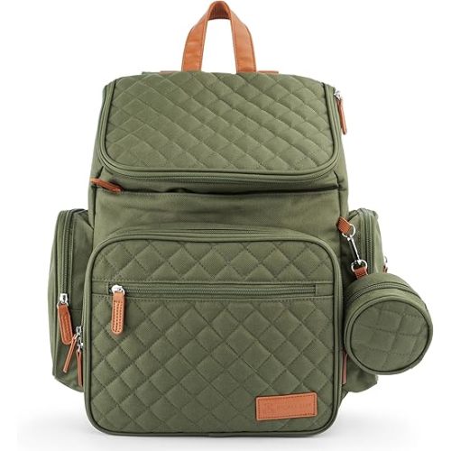 Large Diaper Bag Backpack for Mom & Dad | Unisex Baby Travel Bag | 15 Pockets | Changing Pad | Stroller Straps | Stylish & Washable | Newborn Essentials | Army Green