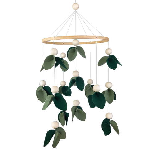 Forest Baby Mobile Green Leaf Mobile for Crib Mobile with Wooden Bead-green