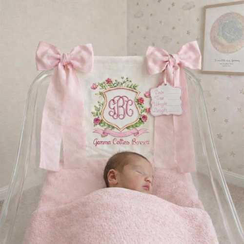 Custom Baby Banner For Hospital Door Sign & Nursery, Monogram Baby Announcement Banner, Embroidered Baby Name Banner for Baby Shower Gift