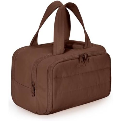 BAGSMART Travel Toiletry Bag, Puffy Toiletry Bag for Women, Wide-open toiletry bags for traveling, Large Travel Cosmetic Makeup Bag Organizer for Accessories,Toiletrie (Coffee Brown)